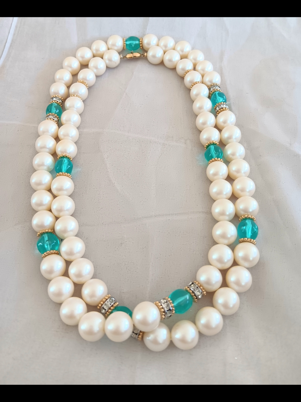 Monet Faux Pearls 36" Necklace Blue Turquoise Beads And Roundelles .